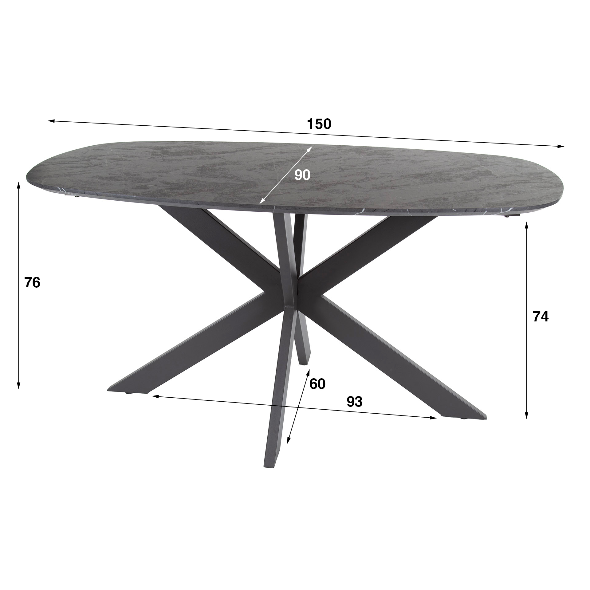 Eetkamertafel 150 deens ovaal